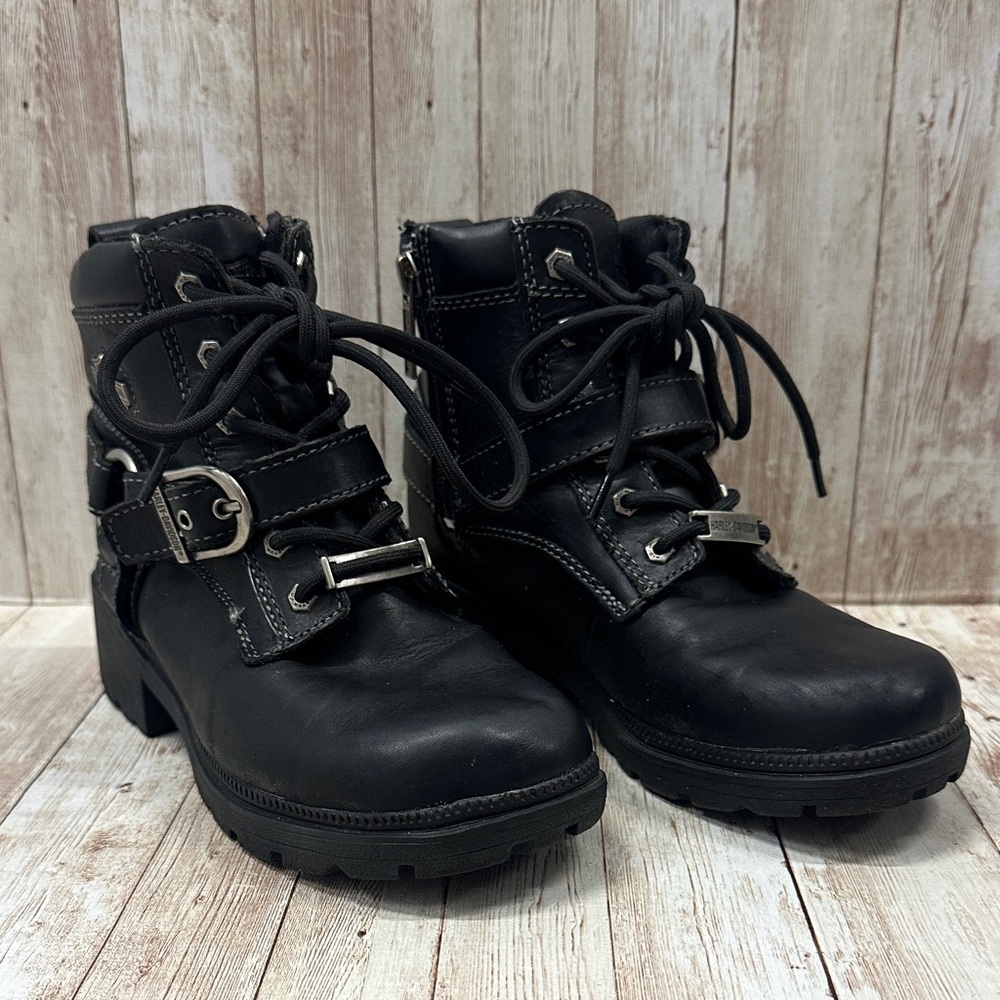 Harley-Davidson Black Combat Biker Boots US 5 womens zip side lace front